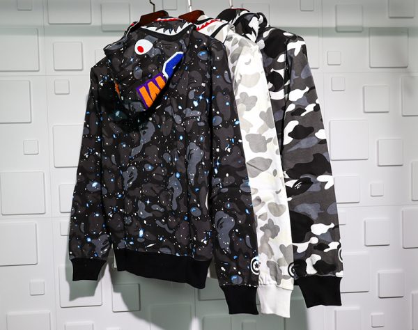 A BATHING APE BAPE SHARK 1ST CAMO HOODIE BLACK REPLICA